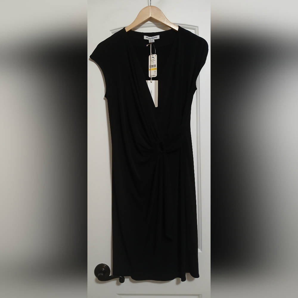 Black Plunge Neckline Sheath Midi Dress